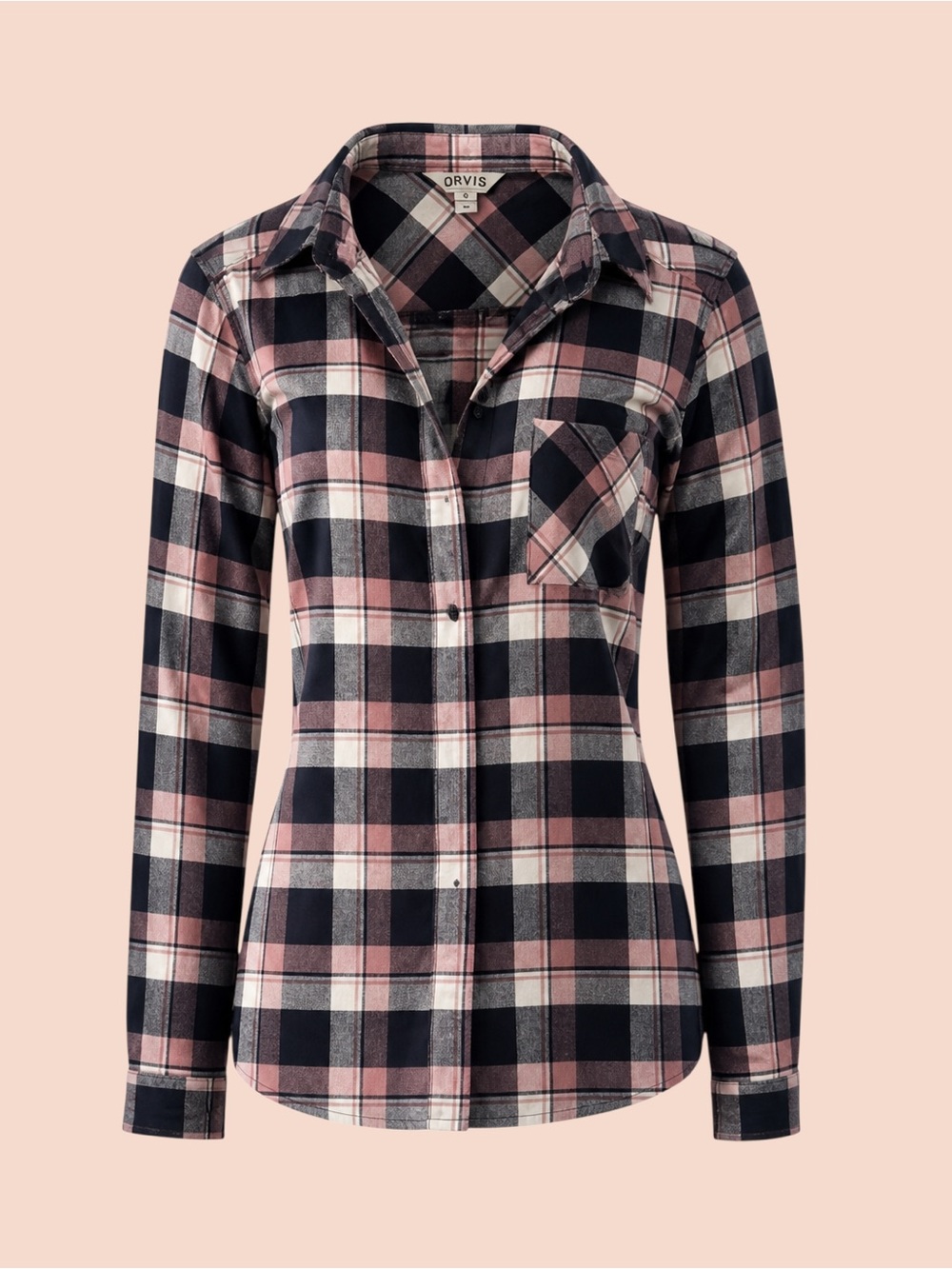 Women’s Casual Plaid Button-Down Shirt - Pink & Navy